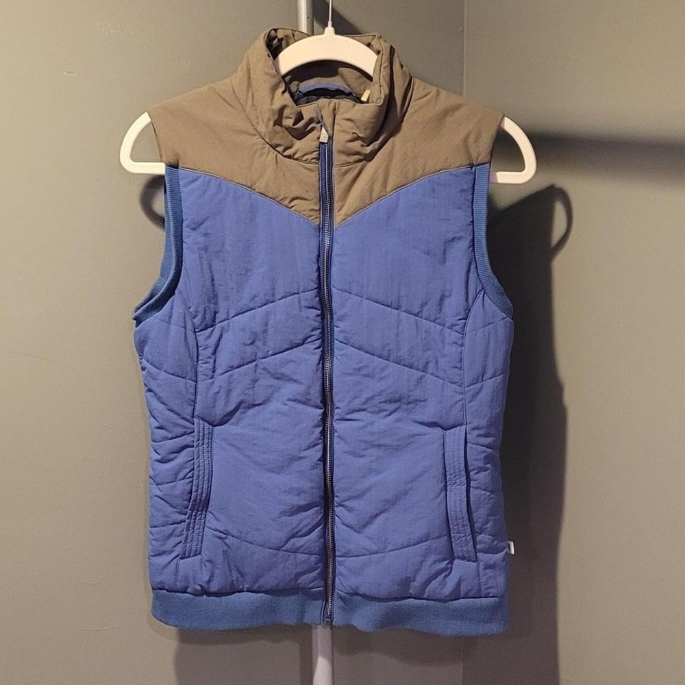 Toad&Co Poma Puffer Vest Colorblock Quilted, Women's Size S, Blue Khaki Green